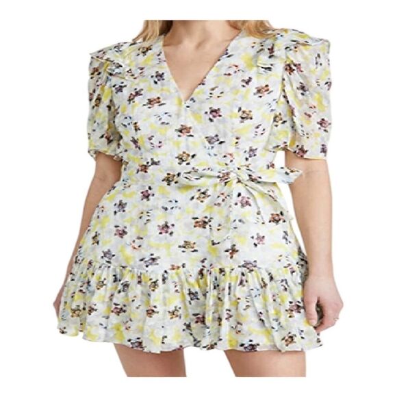 NEW Tanya Taylor Plus Size 18 Silk Wrap Mini Dress Georgina Yellow Floral Party - Picture 3 of 16